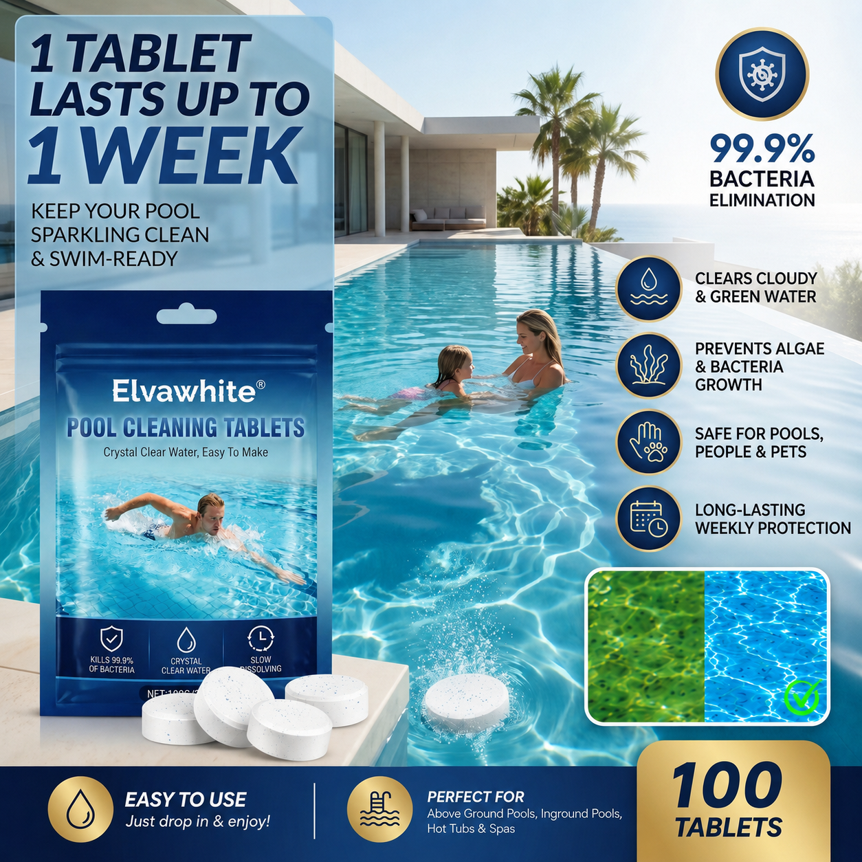💥Hot Sale🏊‍♂️Elvawhite® 2026 Next-Gen Pool Cleaning Tablets for Crystal Clear Water