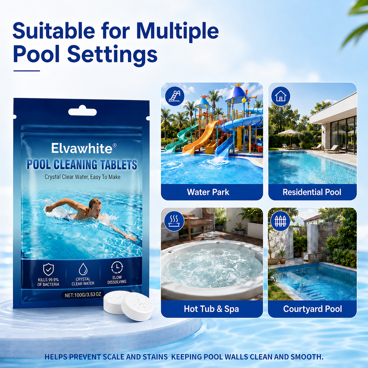 💥Hot Sale🏊‍♂️Elvawhite® 2026 Next-Gen Pool Cleaning Tablets for Crystal Clear Water