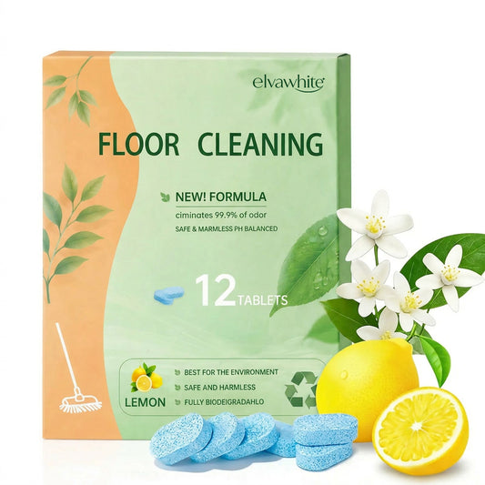 Floor Cleaning Tablets - Safe for Wood Tile Marble Quick Dry No Residue 12 Tablets Lemon Scent